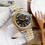 Replica Rolex Day-Date 40mm Watches Two Tone Black Diamond Face